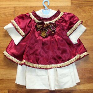 Handmade Maroon Gold Cream 2 Piece Newborn Baby Girl Christmas Dress